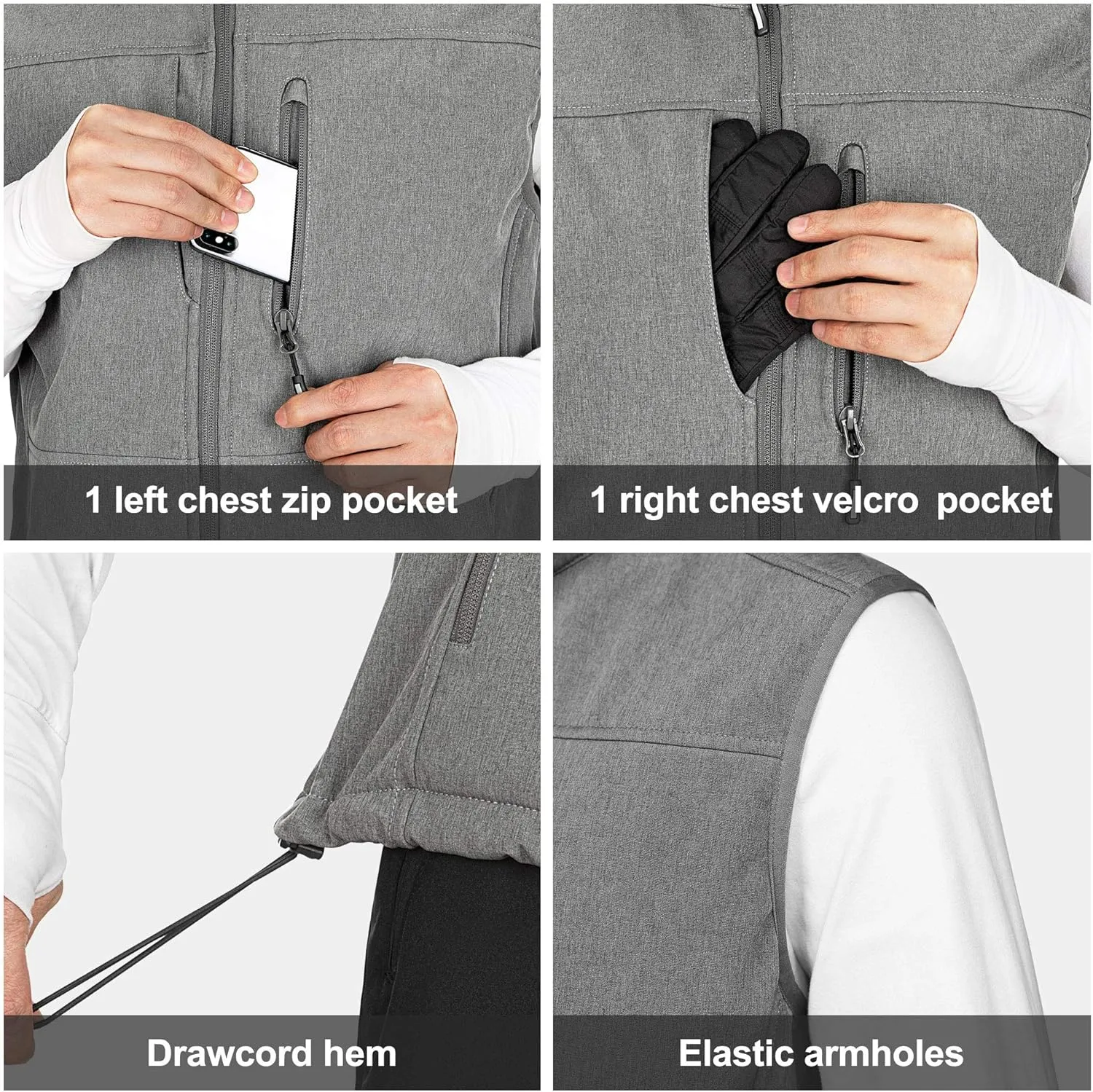 Outdoor Ventures Men's Running Vest Outerwear, Lightweight Windproof Fleece-Lined Softshell Sleeveless Jacket for Golf
