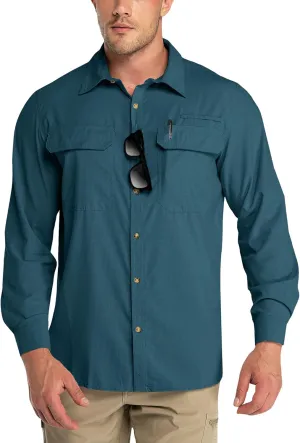 Outdoor Ventures Men's UPF 50  UV Sun Protection Shirt, Long Sleeve Hiking Fishing Shirt Cooling Quick Dry for Safari Travel