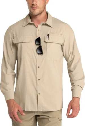 Outdoor Ventures Men's UPF 50  UV Sun Protection Shirt, Long Sleeve Hiking Fishing Shirt Cooling Quick Dry for Safari Travel