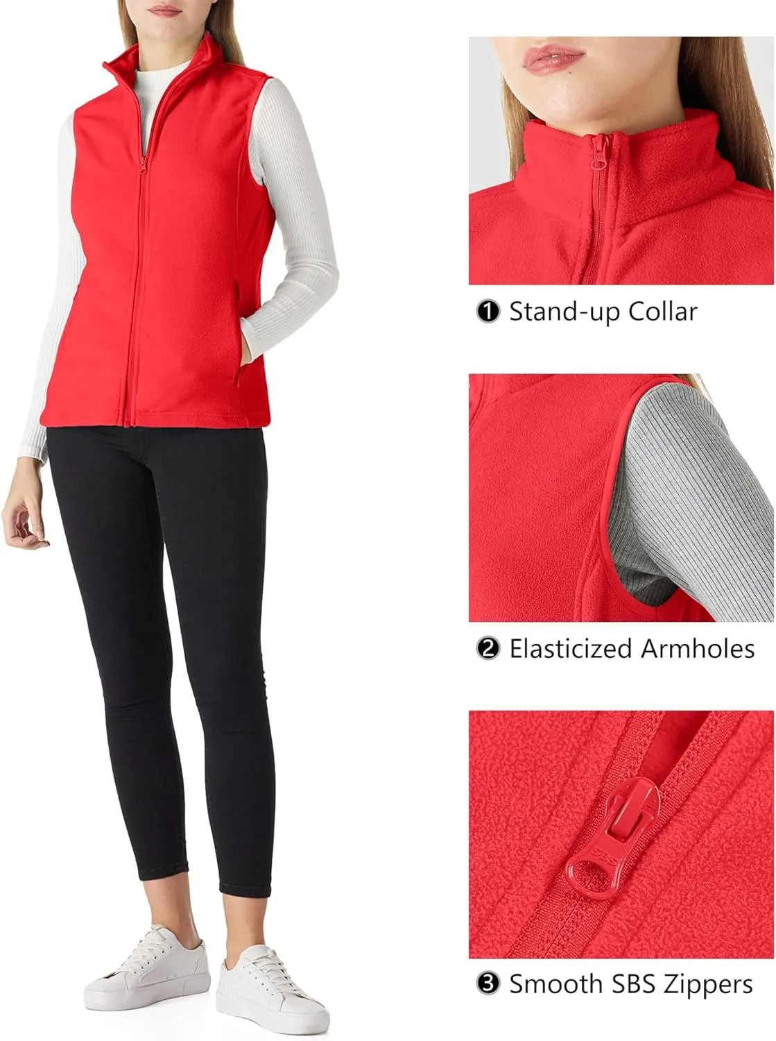 Outdoor Ventures Women's Fleece Vest, Zip Up Lightweight Soft Running Vest Outerwear Sleeveless with Pockets
