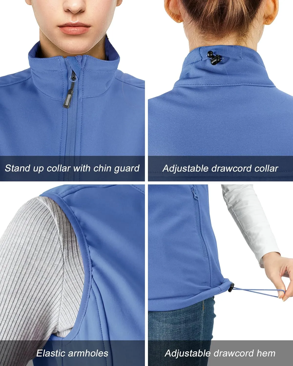 Outdoor Ventures Women's Lightweight Softshell Vest Windproof Fleece Lined Zip Up Sleeveless Jacket for Running Hiking Golf
