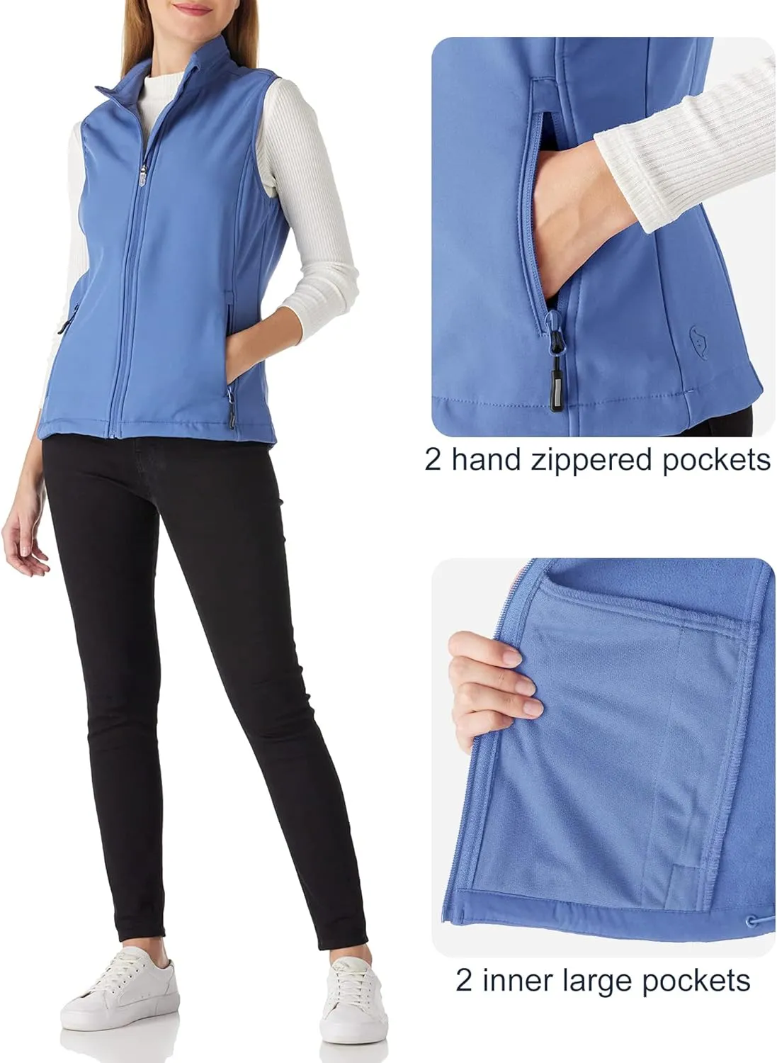 Outdoor Ventures Women's Lightweight Softshell Vest Windproof Fleece Lined Zip Up Sleeveless Jacket for Running Hiking Golf