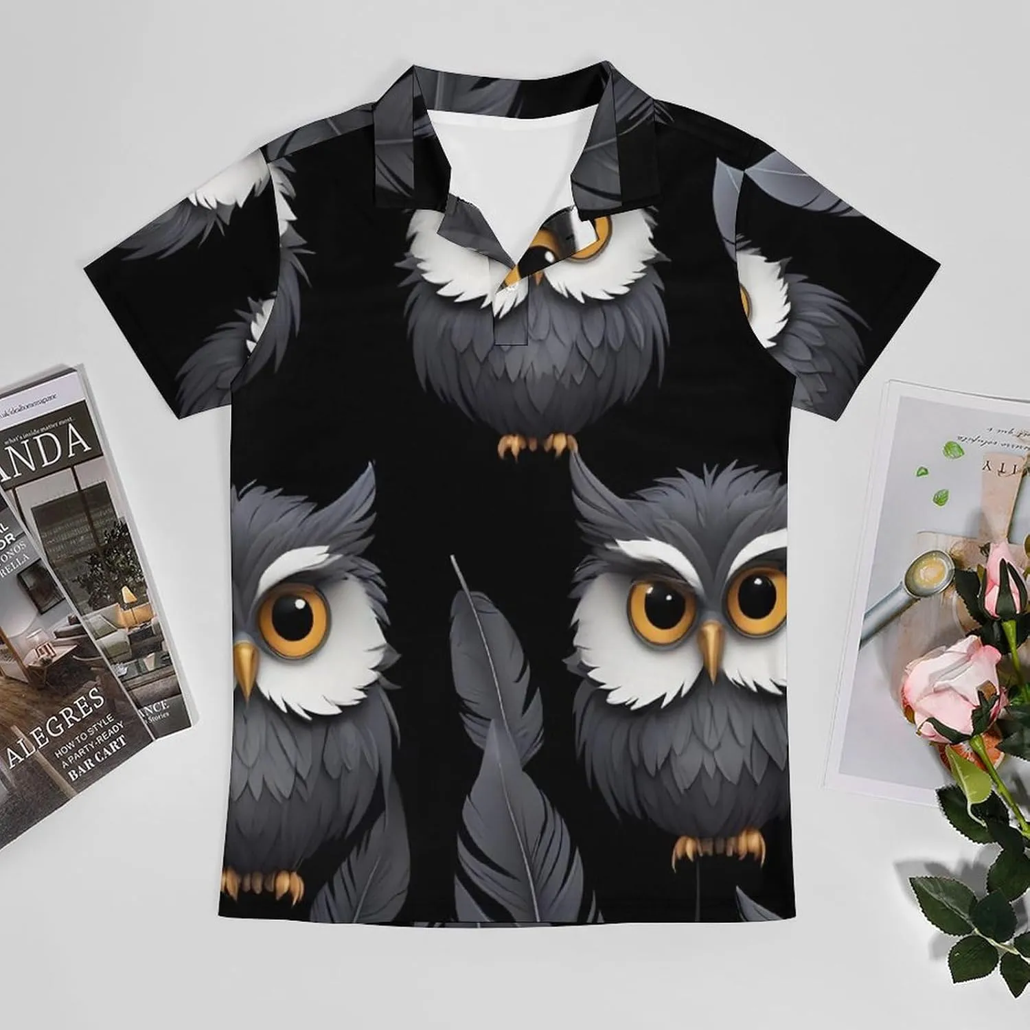 Owl Pattern Men's Short Sleeve Polo Shirts Regular-Fit Quick-Dry Casual Golf T-Shirts Summer Pullover Tennis T-Shirt Tops