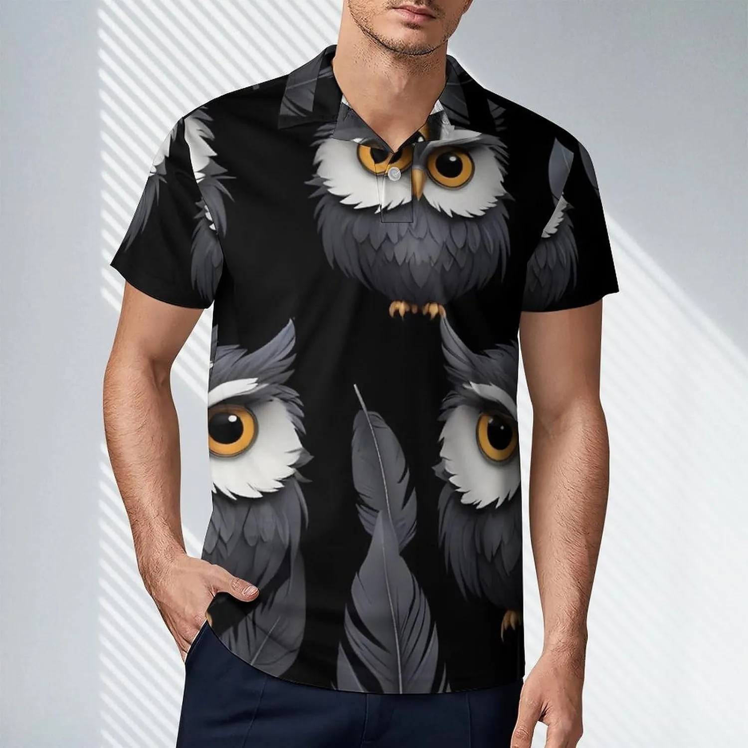 Owl Pattern Men's Short Sleeve Polo Shirts Regular-Fit Quick-Dry Casual Golf T-Shirts Summer Pullover Tennis T-Shirt Tops
