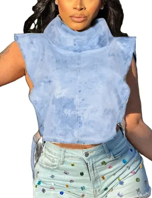 PAODIKUAI Women's Sleeveless Denim Crop Top Vest Y2K Sexy Summer Jean Vest Shirt Tank Tops Waistcoat Jacket