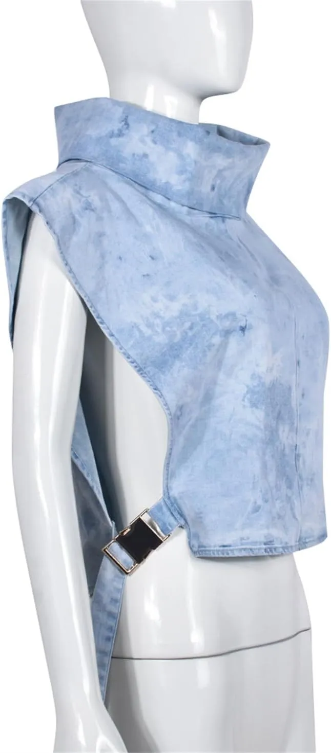 PAODIKUAI Women's Sleeveless Denim Crop Top Vest Y2K Sexy Summer Jean Vest Shirt Tank Tops Waistcoat Jacket