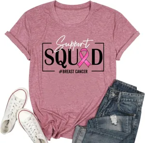 Pink Ribbon Shirts for Women Breast Cancer Awareness Tshirts Ribbon Graphic Print Tee Inspirational Breast Cancer Tops