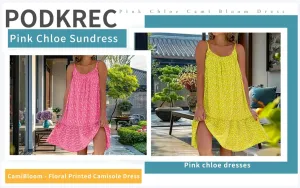 Pink Sundress,Summer Pink Cami Bloom Dress for Women,Boho Floral Slip Dress,CamiBloom - Floral Printed Camisole Dress