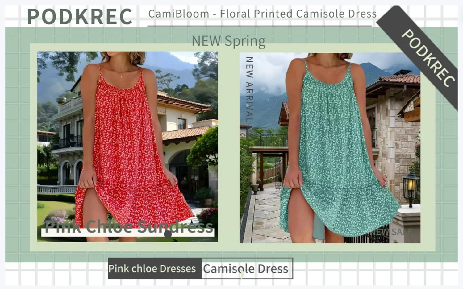Pink Sundress,Summer Pink Cami Bloom Dress for Women,Boho Floral Slip Dress,CamiBloom - Floral Printed Camisole Dress