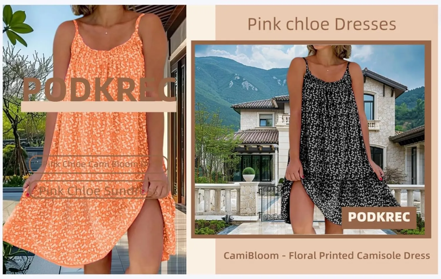 Pink Sundress,Summer Pink Cami Bloom Dress for Women,Boho Floral Slip Dress,CamiBloom - Floral Printed Camisole Dress