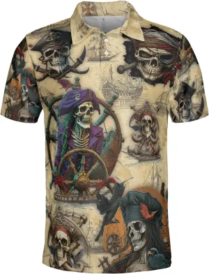 Pirate Polo Shirts for Men - Pirate Lover Stylish Mens Goft Shirt Casual Short Sleeve Button Down Outfit Set 67