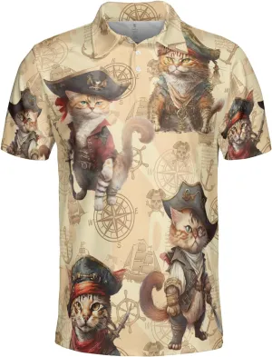 Pirate Polo Shirts for Men - Pirate Lover Stylish Mens Goft Shirt Casual Short Sleeve Button Down Outfit Set 67