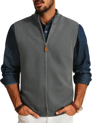 PJ PAUL JONES Mens Sweater Vest Full-Up Knitted Vests Casual Stand Collar Vests Sweater