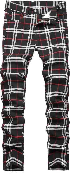 Plaid Pants for Men, Mens Skinny Stretch Slim fit Chinos Golf Business Dress Casual Pants