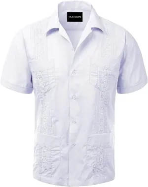 Platoon Guayabera Short Sleeve Mens Cuban Shirt Wedding Cigar Beach Bartender