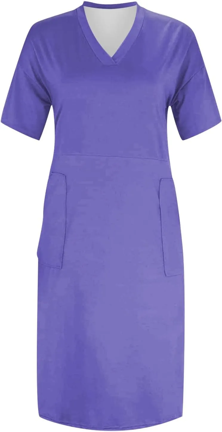 Plus Size Dresses for Curvy Women Summer 2025 Casual Short Sleeve V Neck Midi Dress with Pockets Beach Vacation Dress