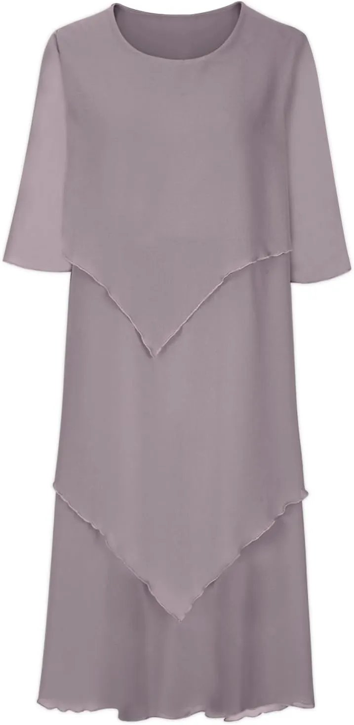 Plus Size Summer Midi Dresses for Women Elbow Length Sleeve Chiffon Overlay Dress Elegant Dressy Wedding Guest Cocktail Dress