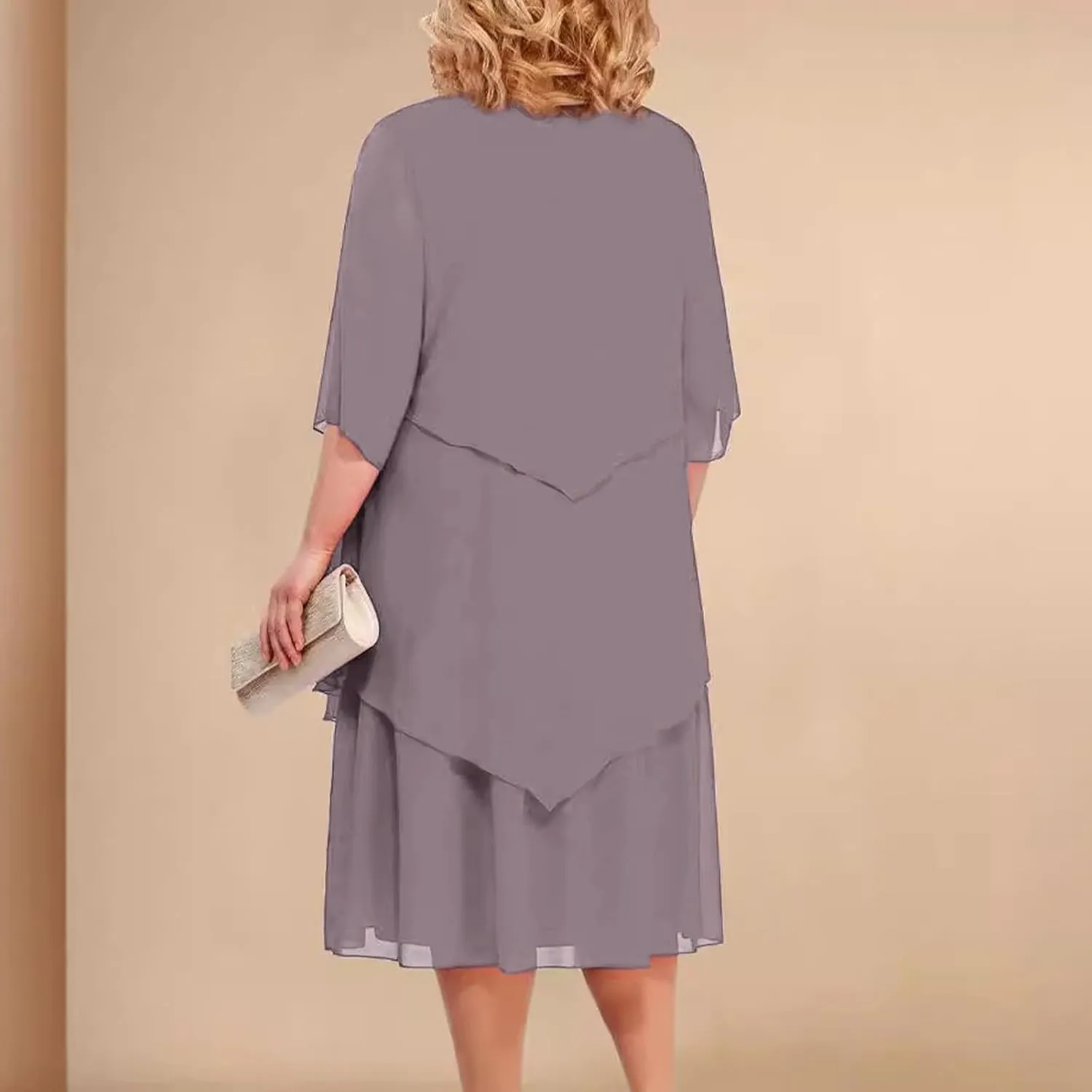 Plus Size Summer Midi Dresses for Women Elbow Length Sleeve Chiffon Overlay Dress Elegant Dressy Wedding Guest Cocktail Dress