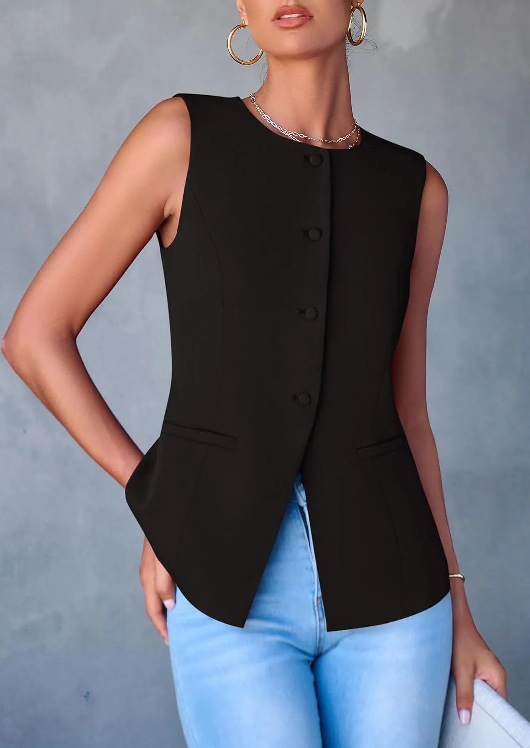 PRETTYGARDEN Women's Suit Vest Tops 2025 Summer Dressy Casual Business Button Sleeveless Trendy Fashion Blazer Waistcoat