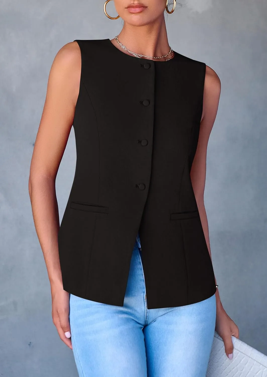 PRETTYGARDEN Women's Suit Vest Tops 2025 Summer Dressy Casual Business Button Sleeveless Trendy Fashion Blazer Waistcoat