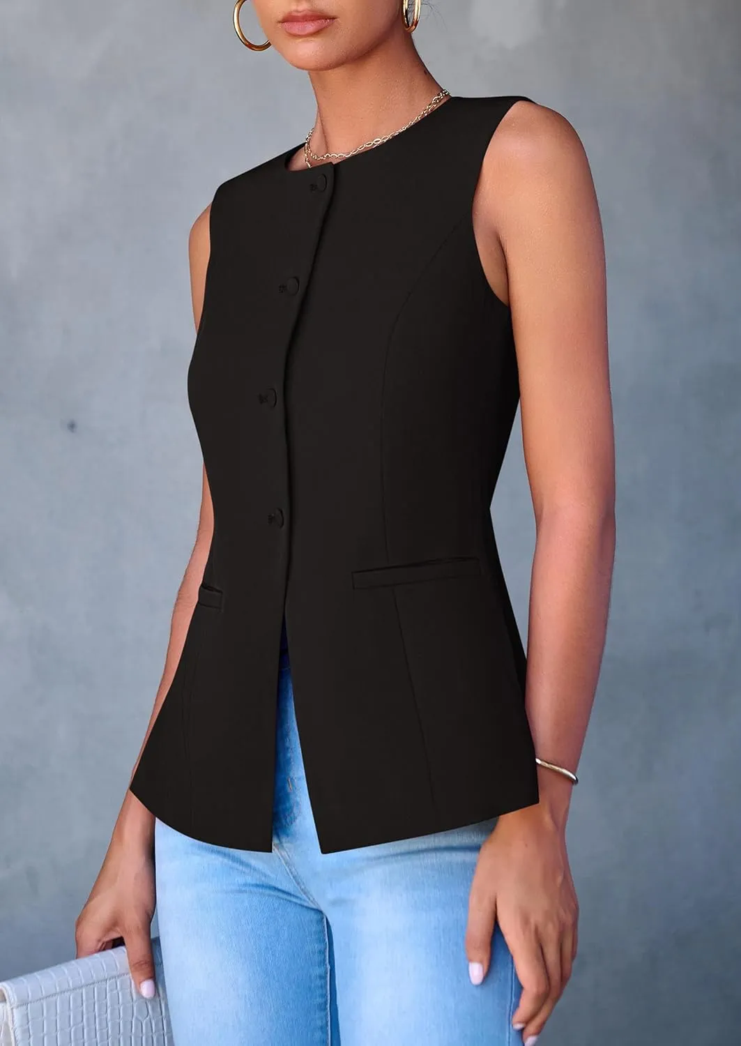 PRETTYGARDEN Women's Suit Vest Tops 2025 Summer Dressy Casual Business Button Sleeveless Trendy Fashion Blazer Waistcoat