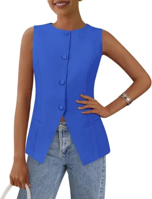 PRETTYGARDEN Women's Suit Vest Tops 2025 Summer Dressy Casual Business Button Sleeveless Trendy Fashion Blazer Waistcoat