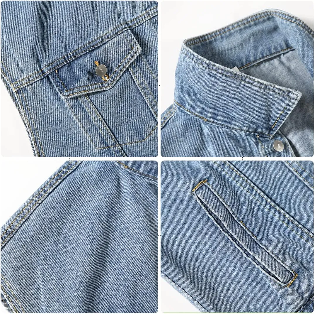 PRIJOUHE Men's Denim Vest Jean Vest Black Denim Motorcycle Black Blue Biker Plus Size Sleeveless