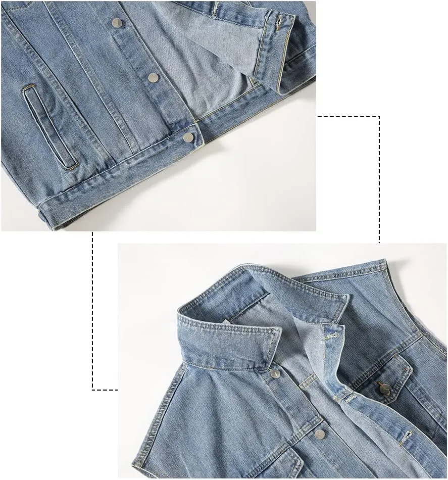 PRIJOUHE Men's Denim Vest Jean Vest Black Denim Motorcycle Black Blue Biker Plus Size Sleeveless
