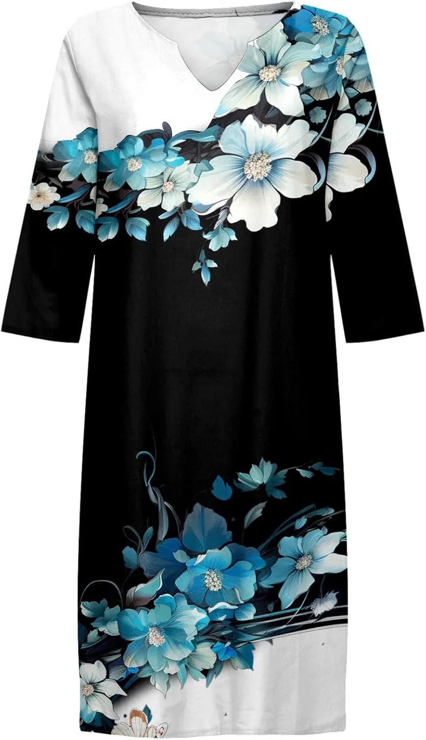 PTOLOCIF Boho Dresses for Women 2025 Cotton Linen Midi Dress Plus Size Short Sleeve Tshirt Dresses Crew Neck Shift Dress
