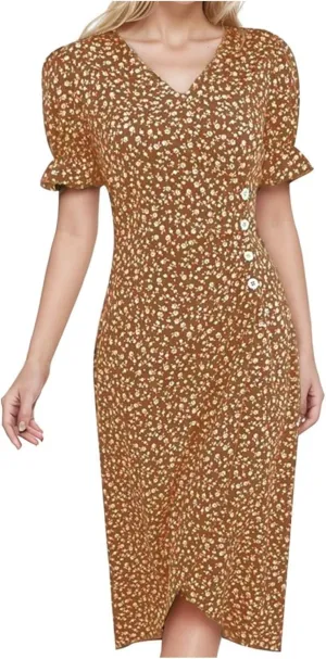 PTOLOCIF Women's Button V Neck Bubble Sleeve Irregular Hem Dress Plus Size T Shirt Dress