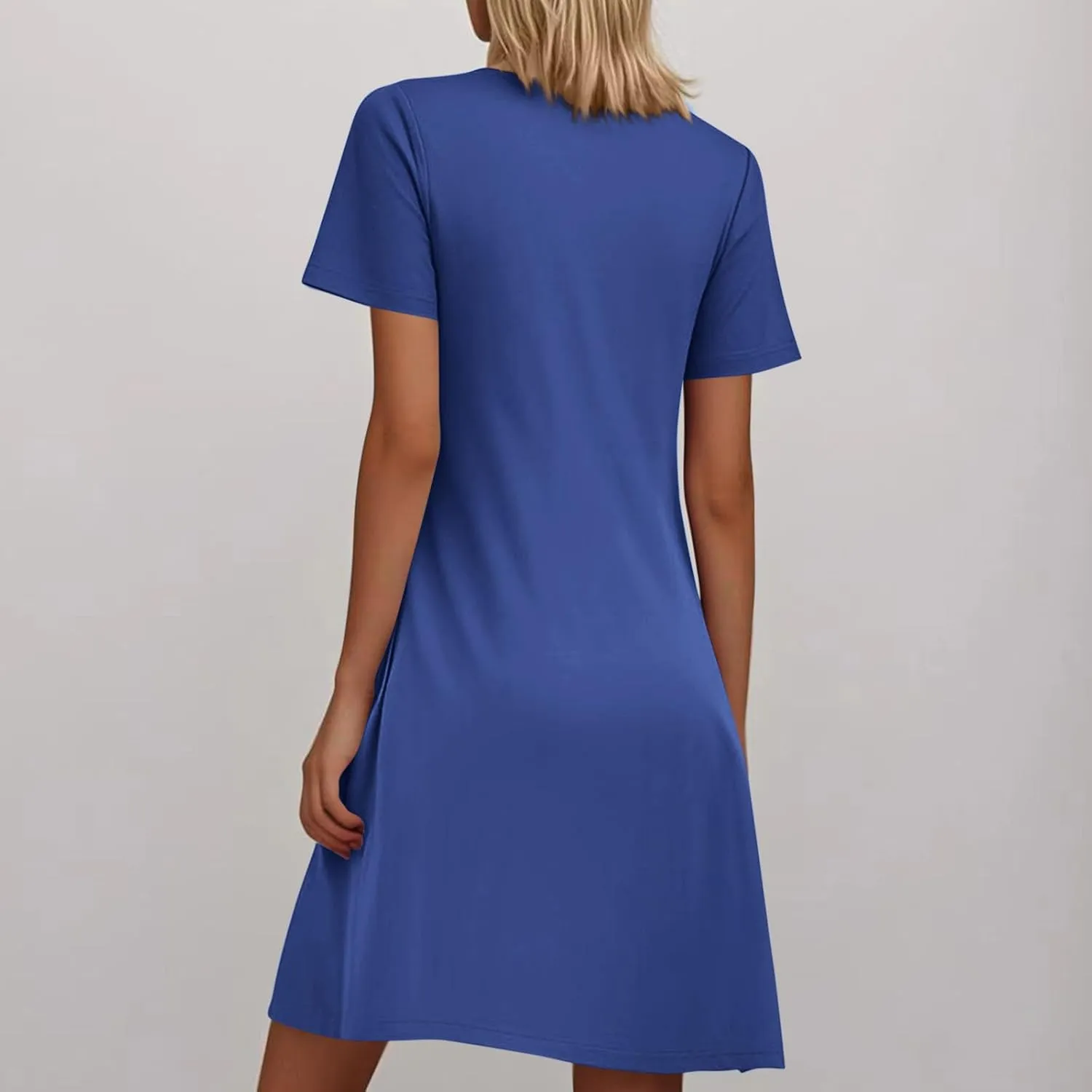 QIGUAND Women Pleats Draped T Shirt Dress Summer Short Sleeve Crewneck Mini Dresses Casual Comfy Loungewear Pjs Tunic Dress