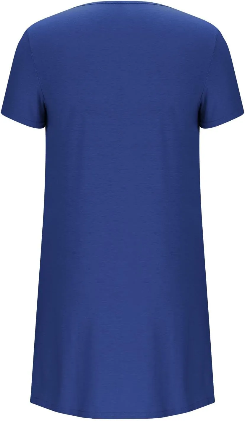 QIGUAND Women Pleats Draped T Shirt Dress Summer Short Sleeve Crewneck Mini Dresses Casual Comfy Loungewear Pjs Tunic Dress