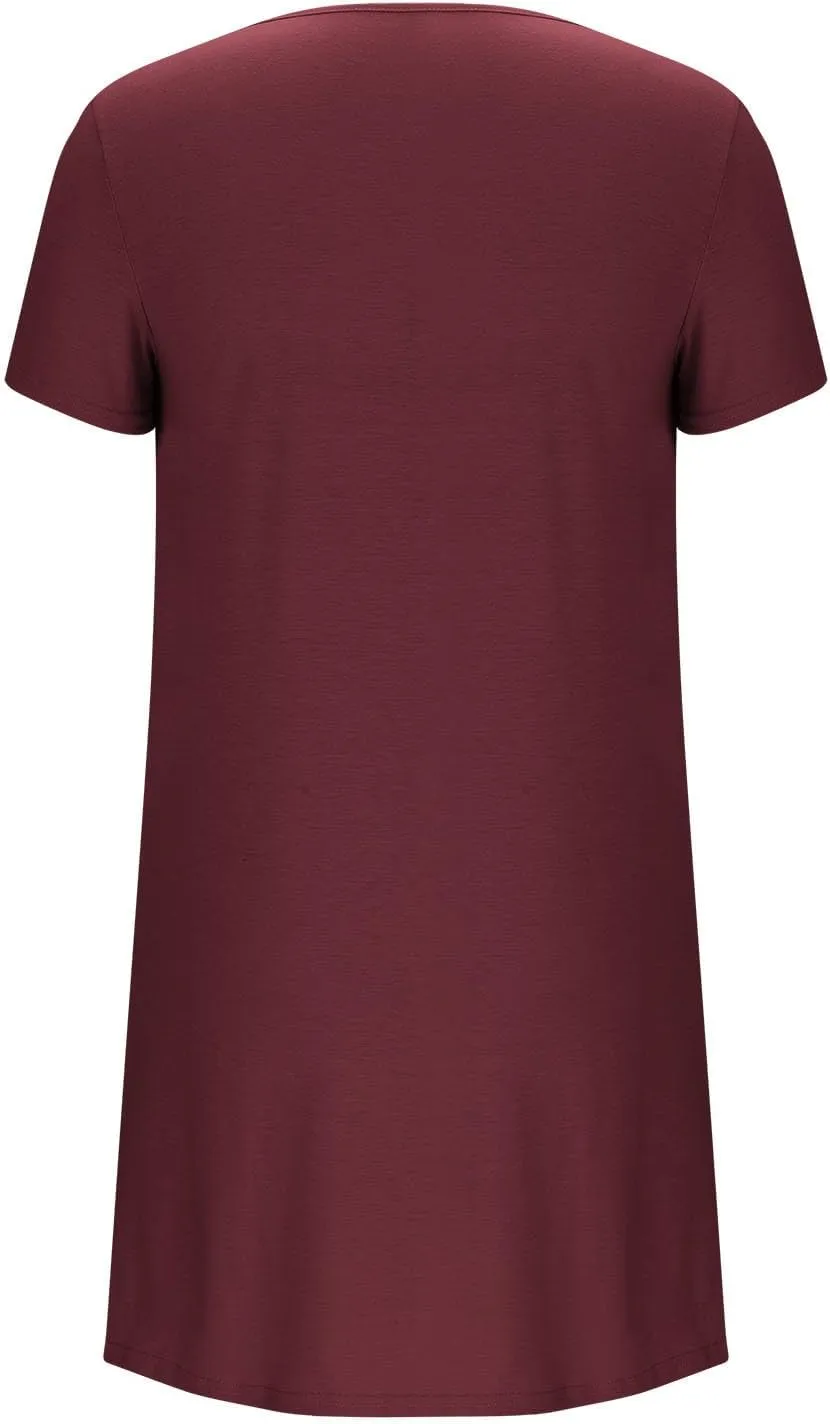 QIGUAND Women Pleats Draped T Shirt Dress Summer Short Sleeve Crewneck Mini Dresses Casual Comfy Loungewear Pjs Tunic Dress