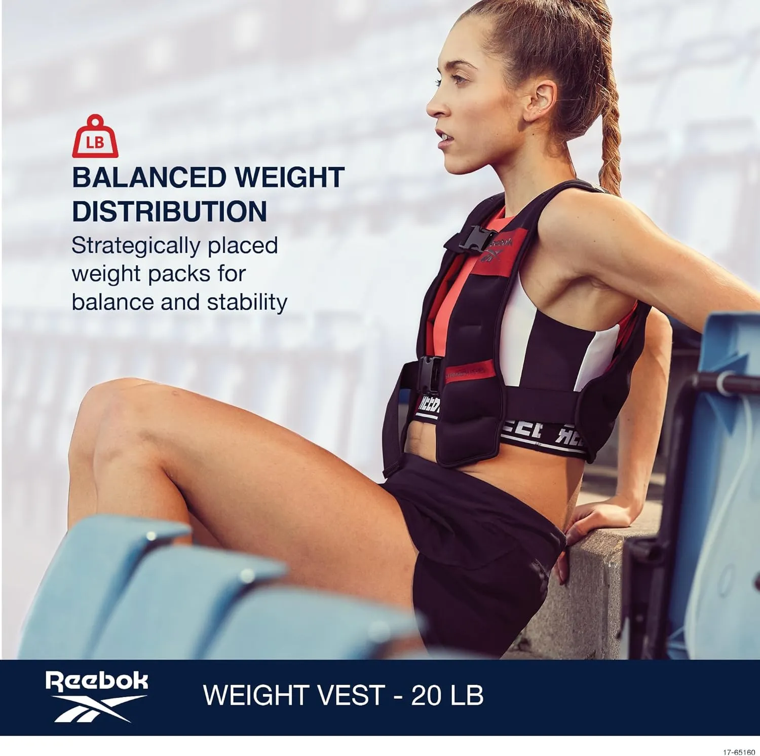 Reebok Weighted Vest  Premium Material, Adjustable Fit, Reflective Elements for Full-Body Workouts, Strength Training, and Rehabilitation