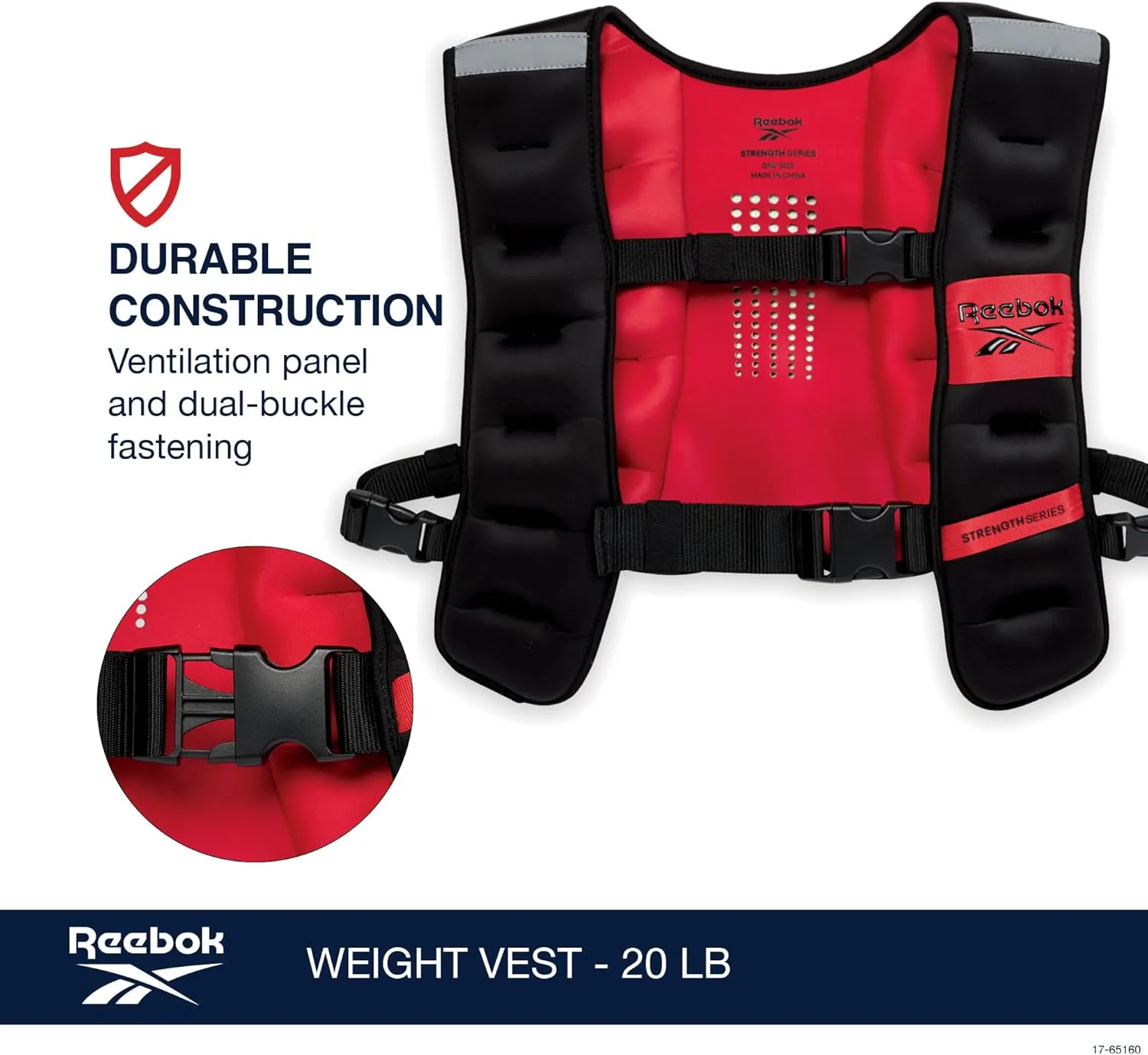 Reebok Weighted Vest  Premium Material, Adjustable Fit, Reflective Elements for Full-Body Workouts, Strength Training, and Rehabilitation