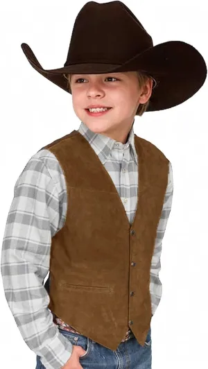 Retro Boys Cowboy Vest Suede Leather Costume Style Western Vest Vintage Waistcoat