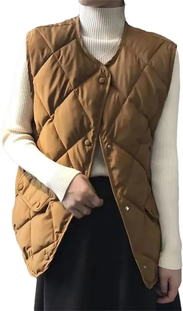 Rfmfkkg Lightweight Women Cotton Padded Vest Fall Winter Casual Waistcoat Slim Sleeveless Jackets