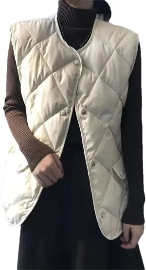 Rfmfkkg Lightweight Women Cotton Padded Vest Fall Winter Casual Waistcoat Slim Sleeveless Jackets