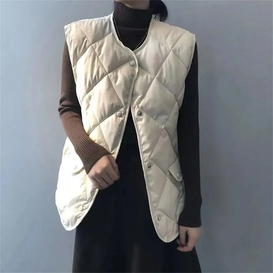 Rfmfkkg Lightweight Women Cotton Padded Vest Fall Winter Casual Waistcoat Slim Sleeveless Jackets