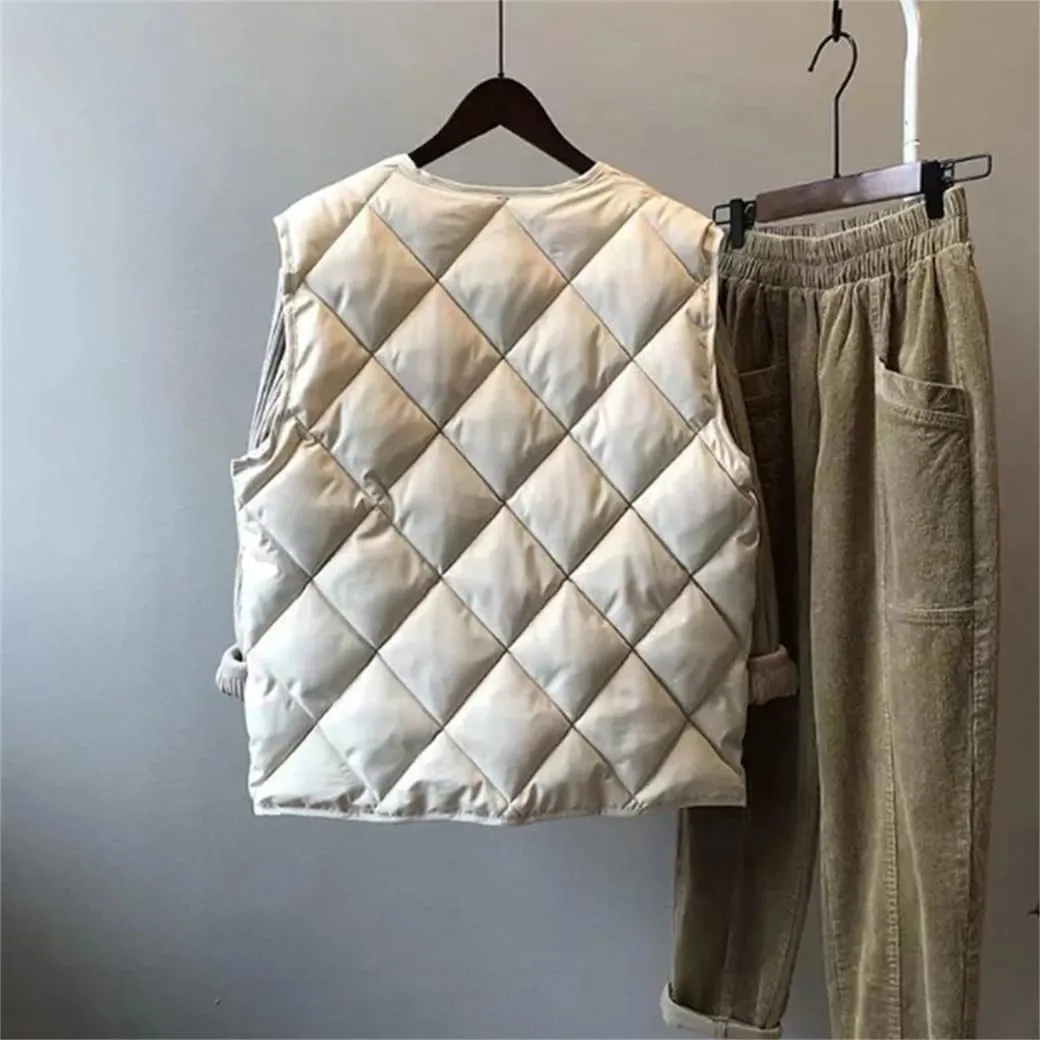 Rfmfkkg Lightweight Women Cotton Padded Vest Fall Winter Casual Waistcoat Slim Sleeveless Jackets