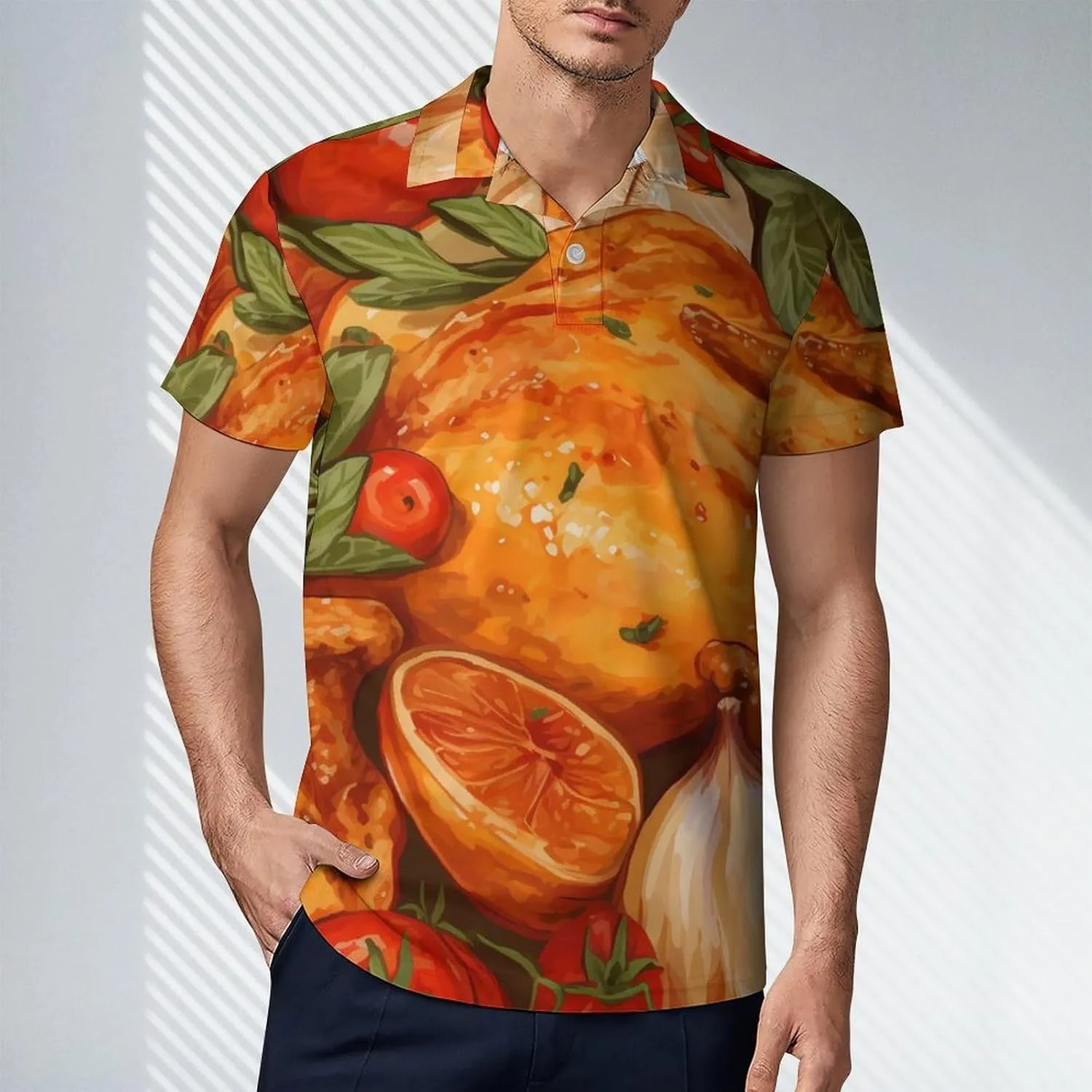 Roast Chicken Food Men's Polo Shirt Short Sleeve Casual Athletic Quick Dry Golf T-Shirts