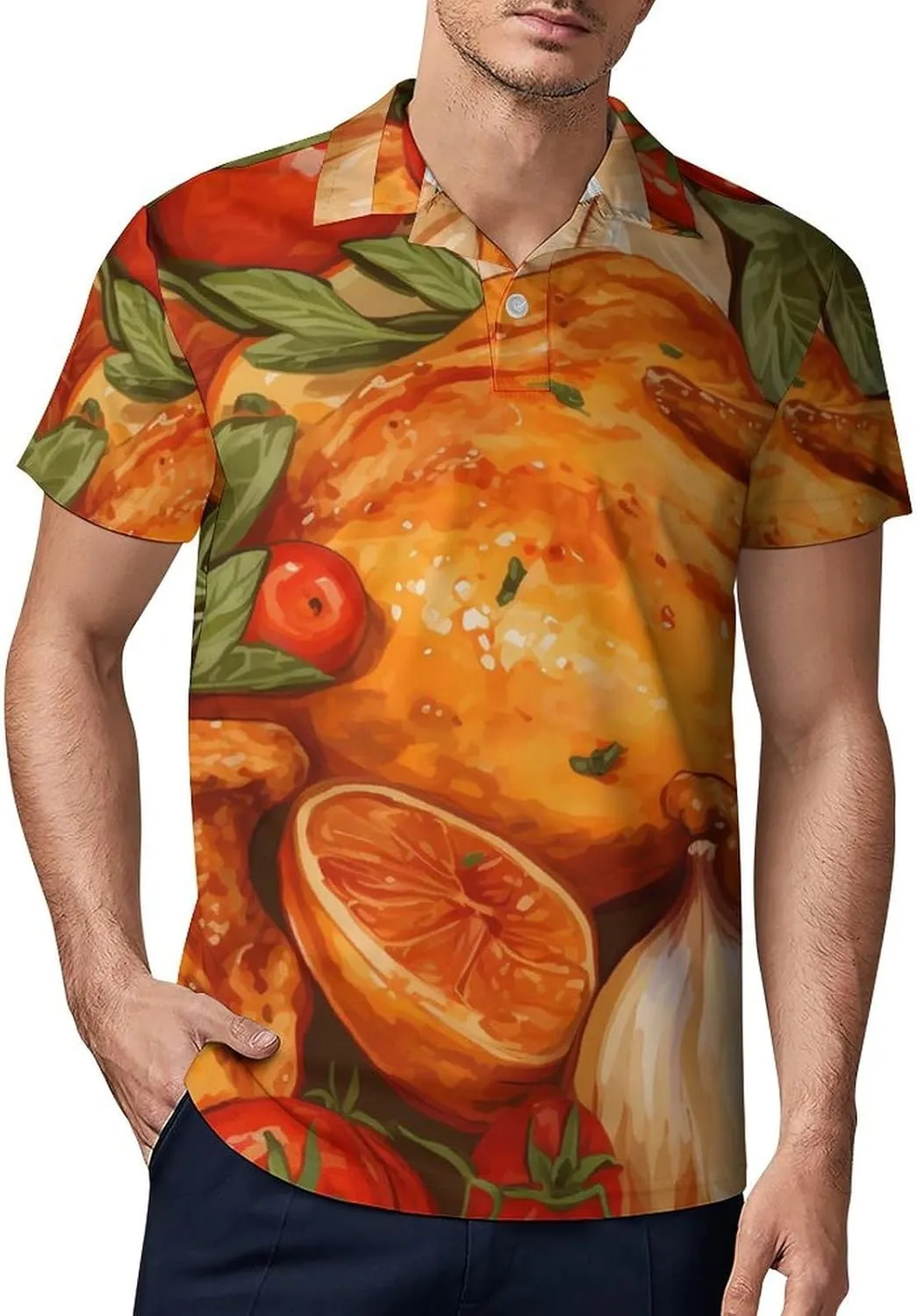 Roast Chicken Food Men's Polo Shirt Short Sleeve Casual Athletic Quick Dry Golf T-Shirts