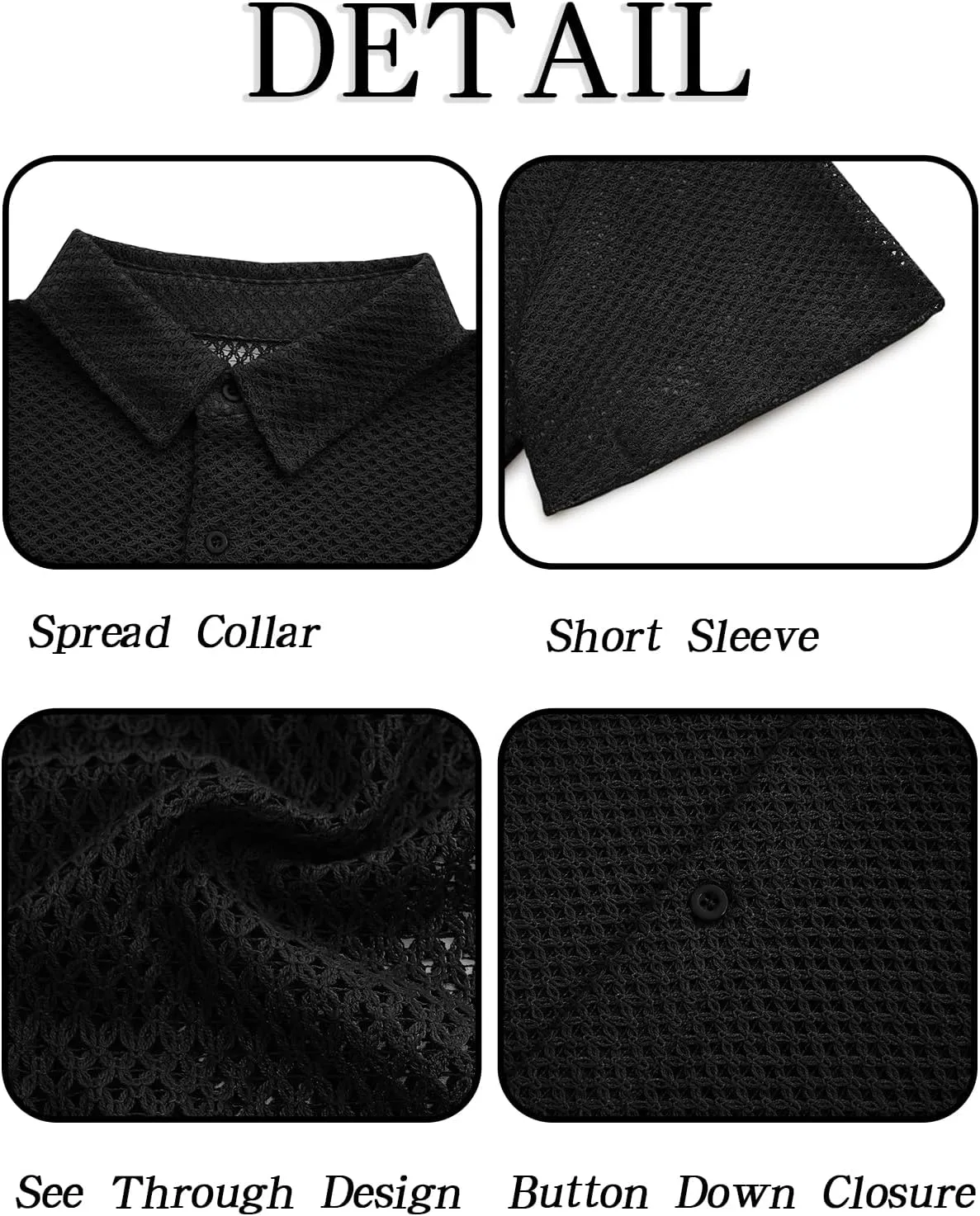 Runcati Mens Button Down Shirt Knit Crochet Hollow Out Short Sleeve Sweater Casual Summer Tops