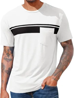 Runcati Men's Casual T-Shirt Short Sleeve Regular Fit Crewneck Tee Summer Graphic Tops with Pocket