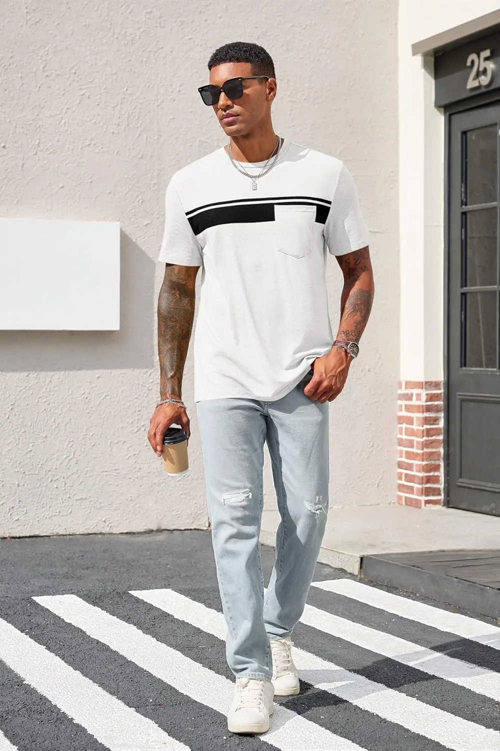 Runcati Men's Casual T-Shirt Short Sleeve Regular Fit Crewneck Tee Summer Graphic Tops with Pocket