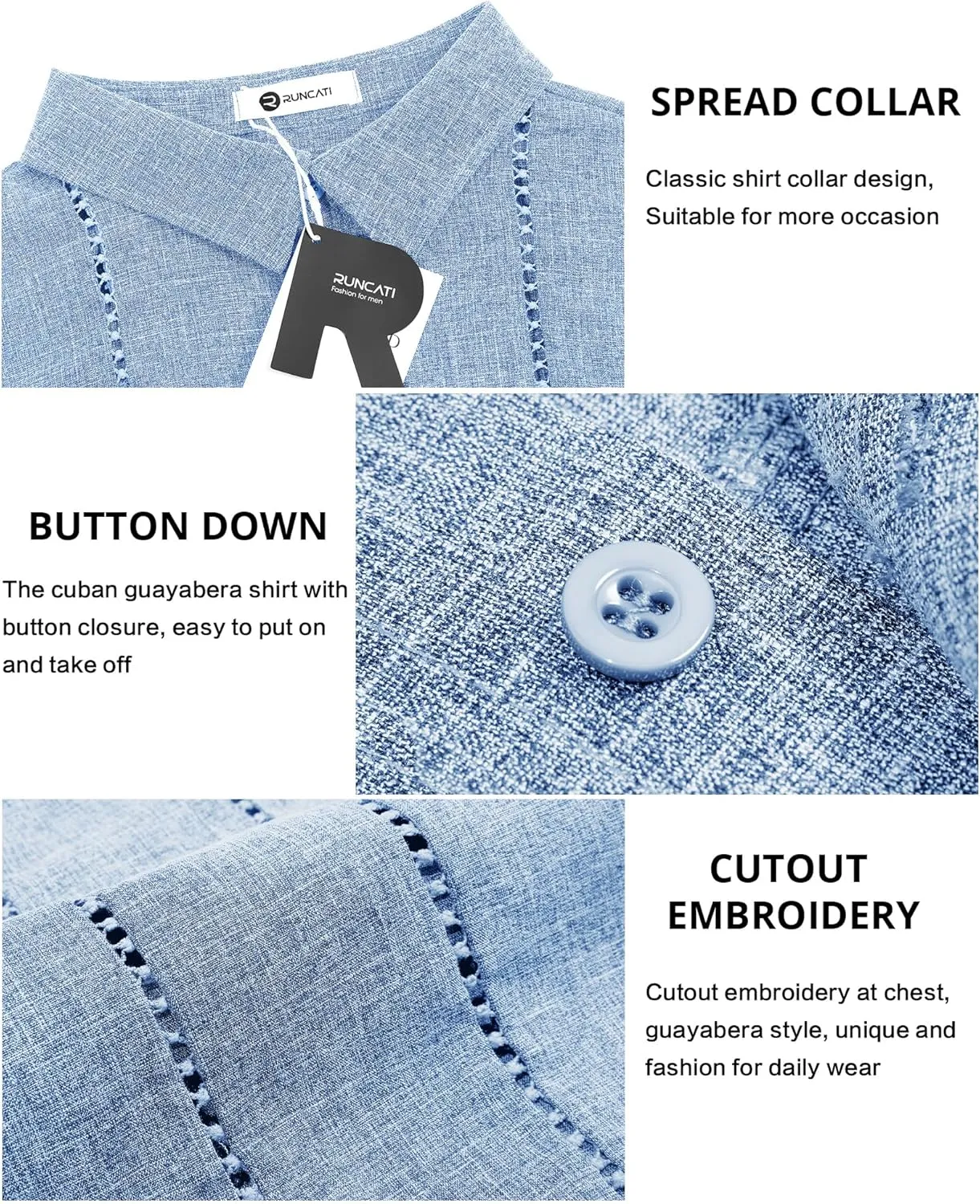 Runcati Mens Cuban Guayabera Shirts Short Sleeve Button Down Linen Shirt Mexican Casual Beach Summer Tops