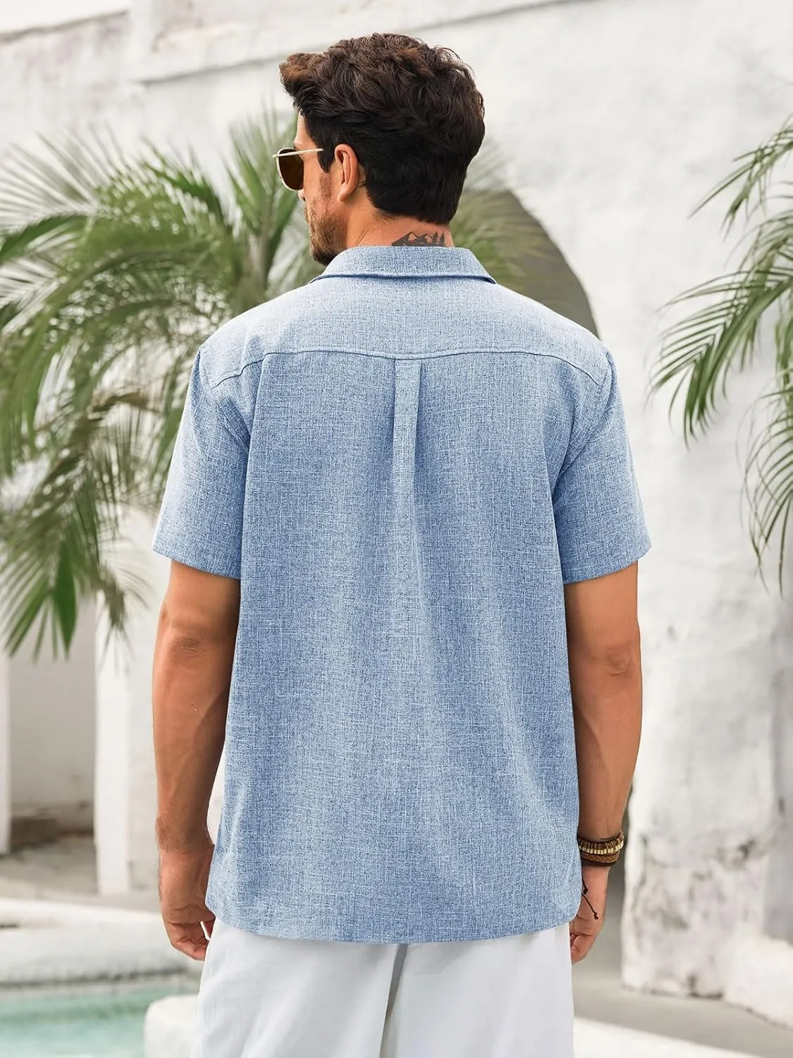 Runcati Mens Cuban Guayabera Shirts Short Sleeve Button Down Linen Shirt Mexican Casual Beach Summer Tops