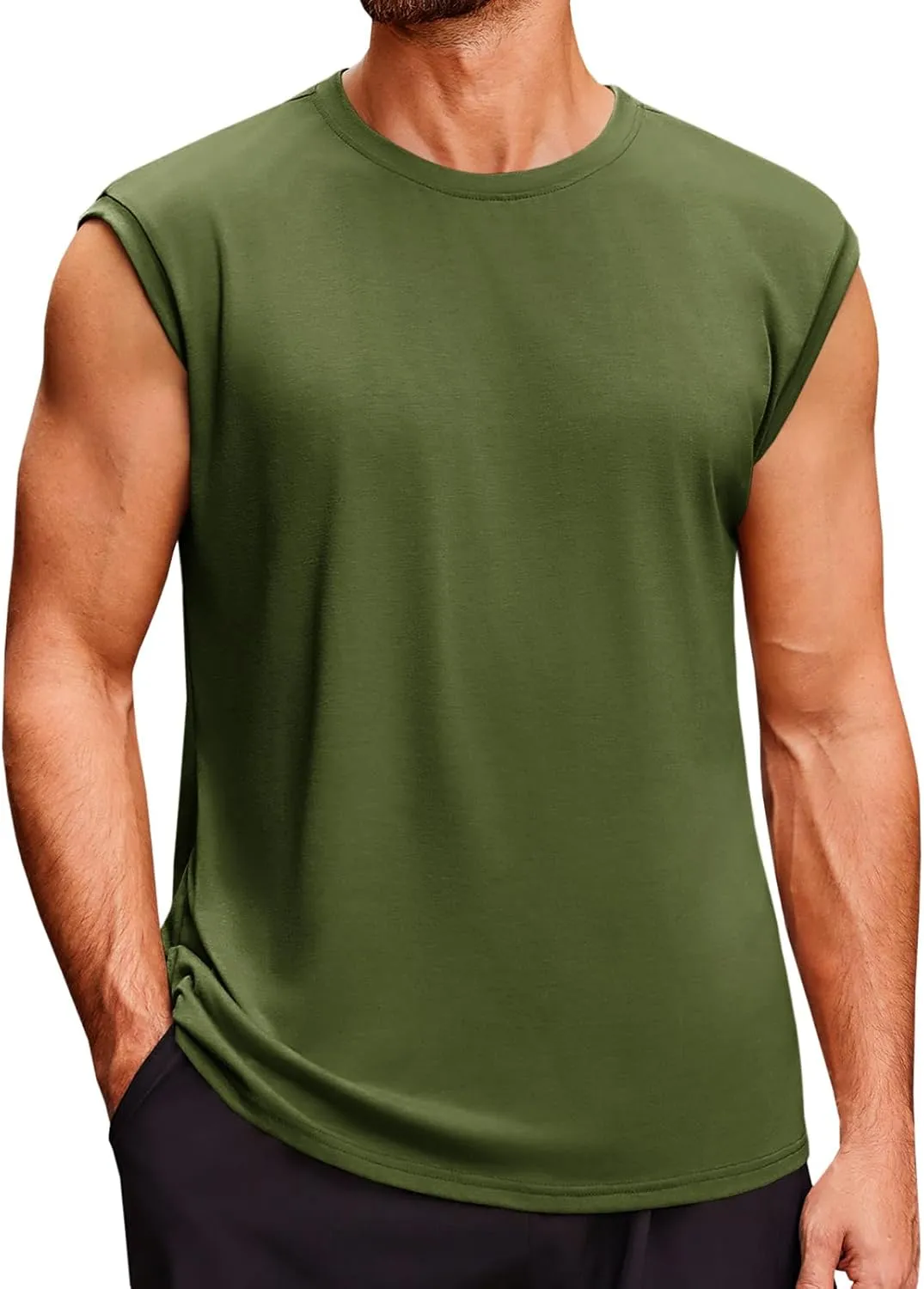 Runcati Men's Sleeveless Tank Tops Crewneck Casual Workout Gym Cut Off Muscle Fit T Shirt