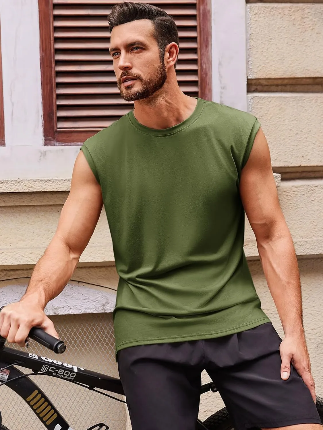 Runcati Men's Sleeveless Tank Tops Crewneck Casual Workout Gym Cut Off Muscle Fit T Shirt