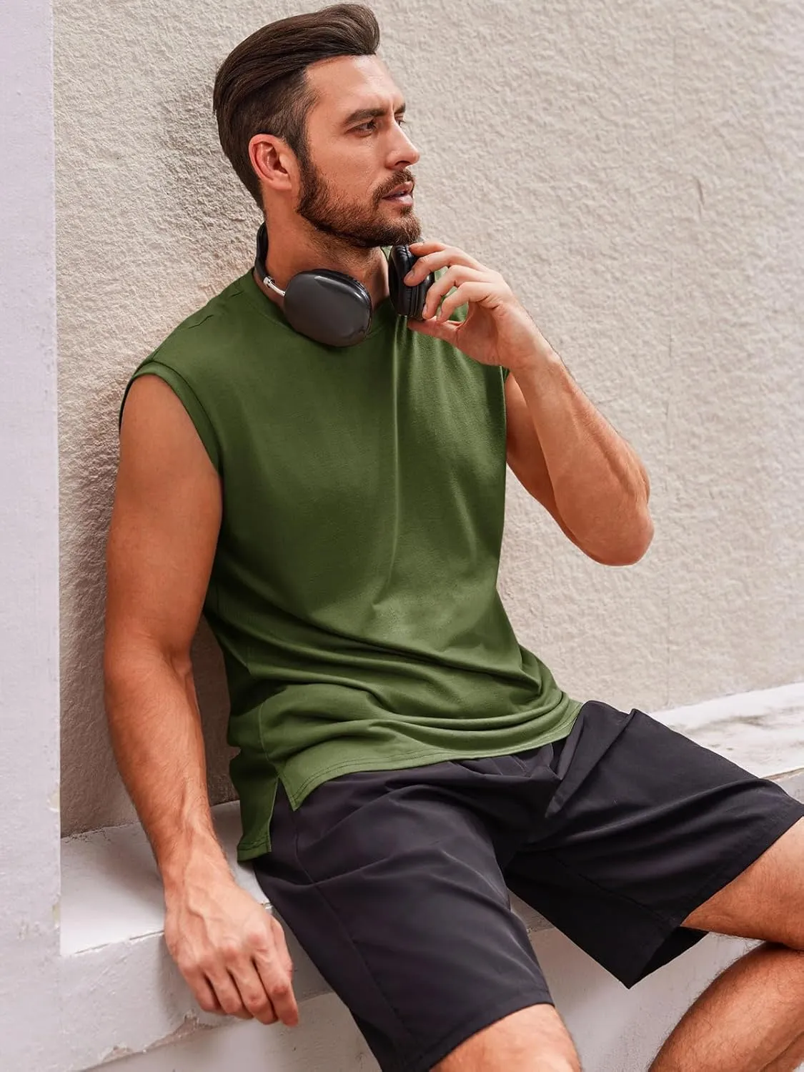 Runcati Men's Sleeveless Tank Tops Crewneck Casual Workout Gym Cut Off Muscle Fit T Shirt